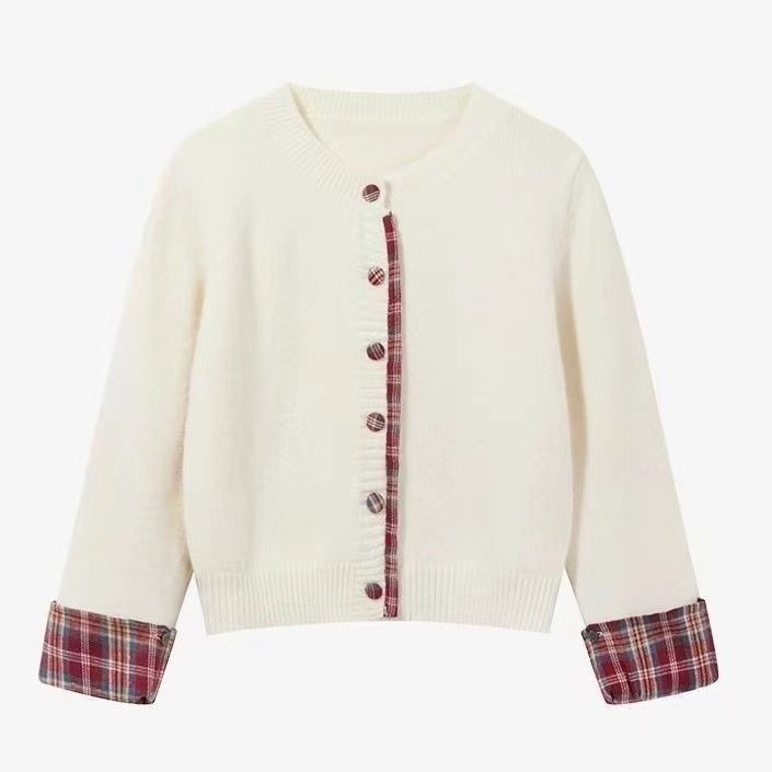 Damen Strickjacke mit Karomuster und eleganten Knopfdetails Drune