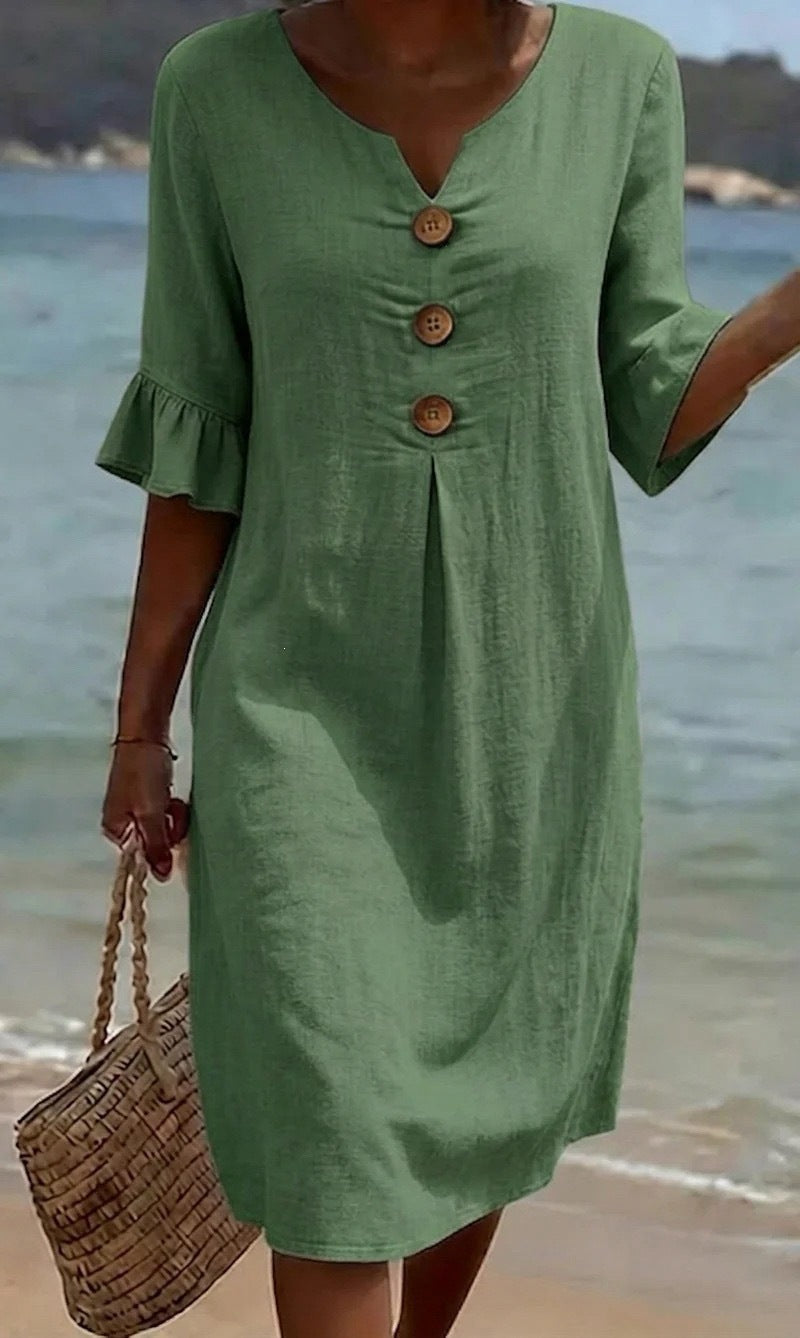 Damen Leichtes Sommerkleid mit Knopfdetails Drune