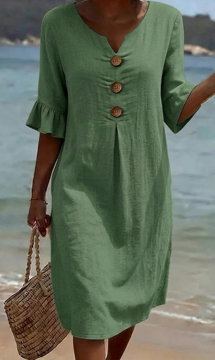 Damen Leichtes Sommerkleid mit Knopfdetails Drune