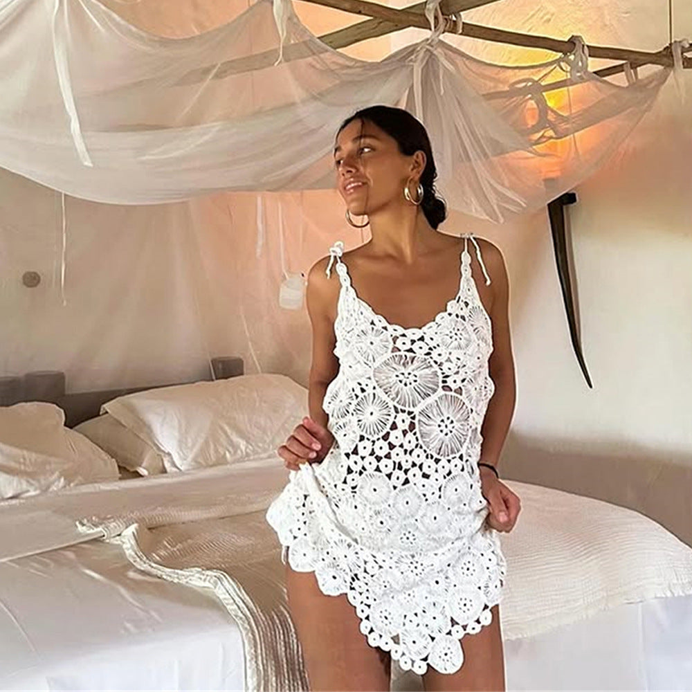 Damen gehäkeltes Strandkleid mit raffinierter Blumenspitze Drune
