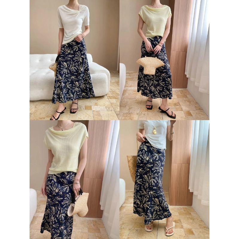 Damen elegantes Maxikleid mit floralem Muster und schwingendem Saum Drune