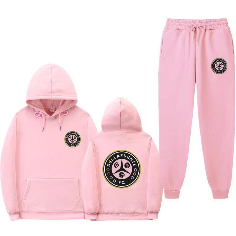 Damen bequeme Freizeit-Lounge-Anzug mit Kängurutasche und modernem Logo Drune