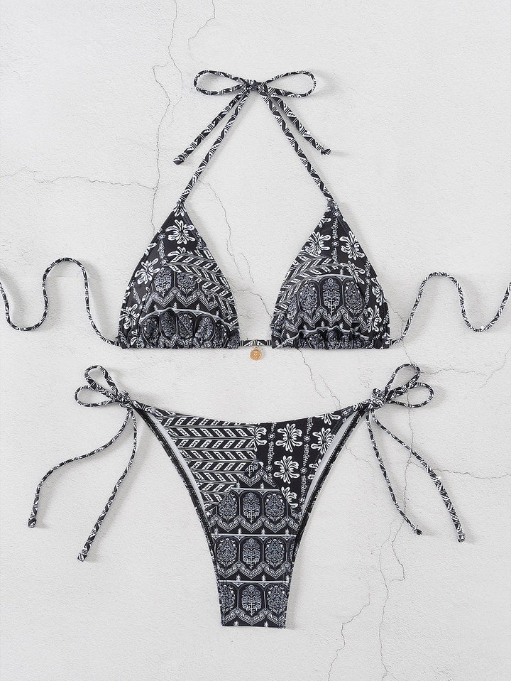 Damen Triangel-Bikini mit verspielt floralem Design und bindbaren Trägern Drune