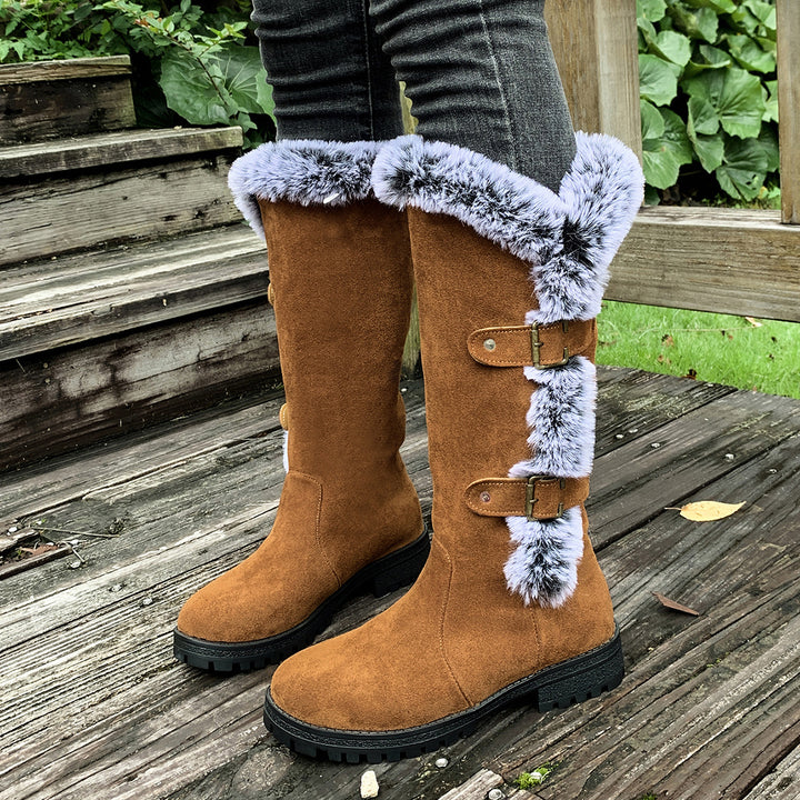 Damen Winterstiefel mit kuscheligem Kunstfellkragen und rutschfester Sohle Drune