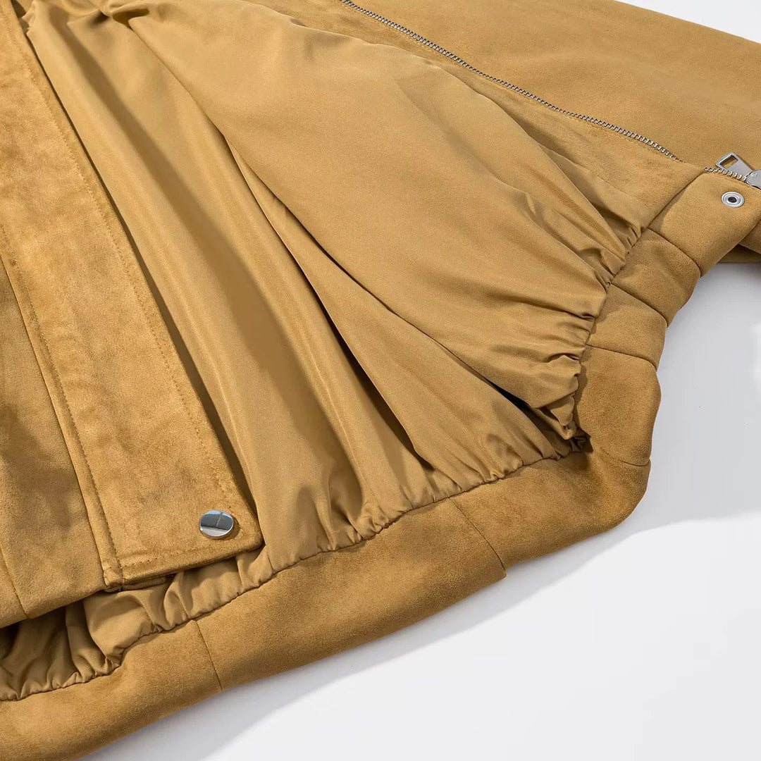 Damen nan cropped Veloursblouson mit Hemdkragen verdeckter Druckknopfleiste und elastischem Saum Drune