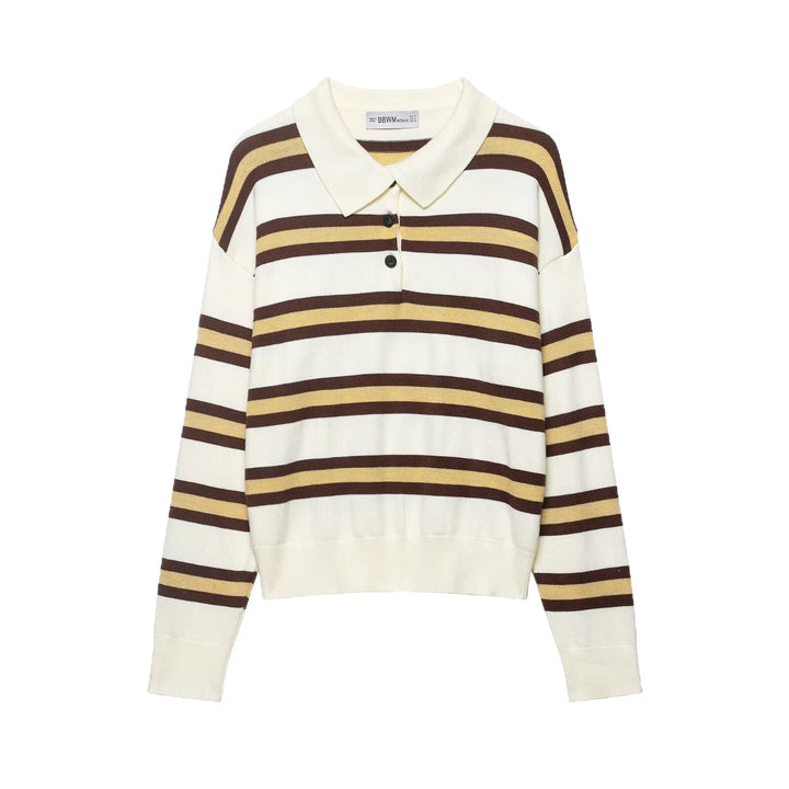 Damen Gestreifter Strick‑Polo‑Pullover im Oversize‑Cropped‑Schnitt Drune