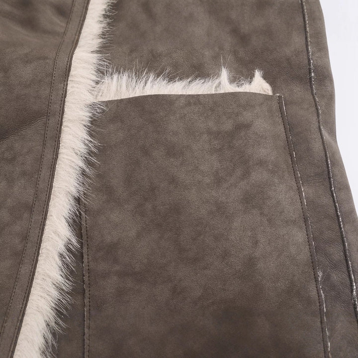 Damen Langer Wendbarer Kunstfell-Mantel mit Oversized-Schalkragen und aufgesetzten Taschen Drune