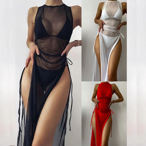 Damen Langarm-Strandkleid mit verstellbaren Schnürungen Drune