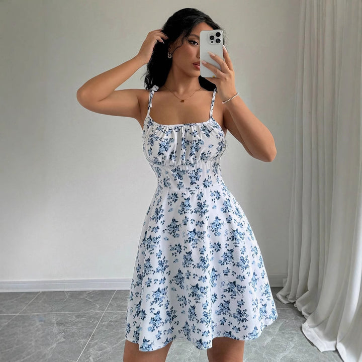 Damen Sommerliches Minikleid mit floralen Mustern und breiten Trägern Drune
