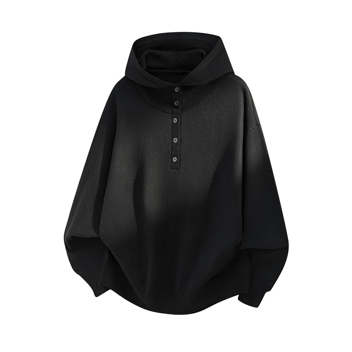 Unisex Oversize Kapuzenpullover mit Knopfleiste und weitem Funnelkragen Drune