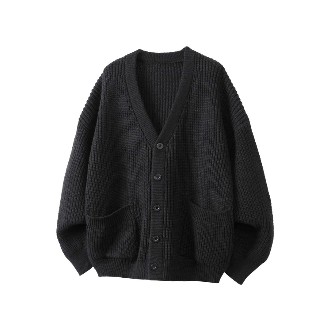 Unisex Oversize Grobstrick-Cardigan mit V-Ausschnitt, Knopfleiste und aufgesetzten Taschen Drune