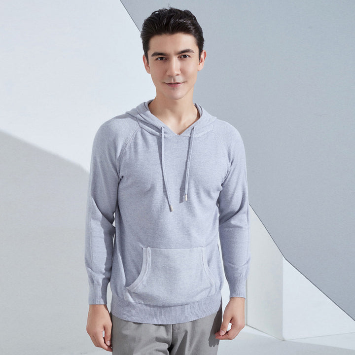 Herren Leichter Kapuzen-Feinstrickpullover mit Kängurutasche und Raglanärmeln Drune