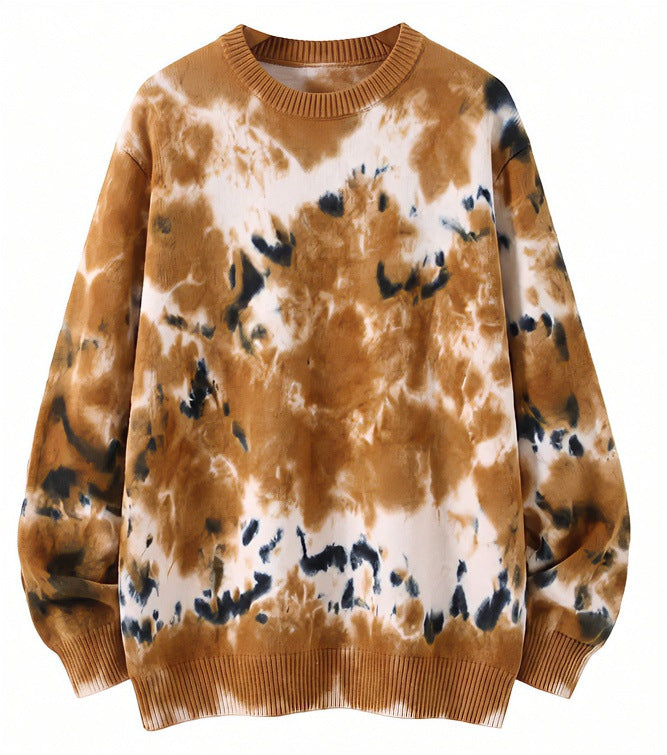 Herren Oversized Batik-Pullover mit Rundhalsausschnitt und Rippbündchen Drune