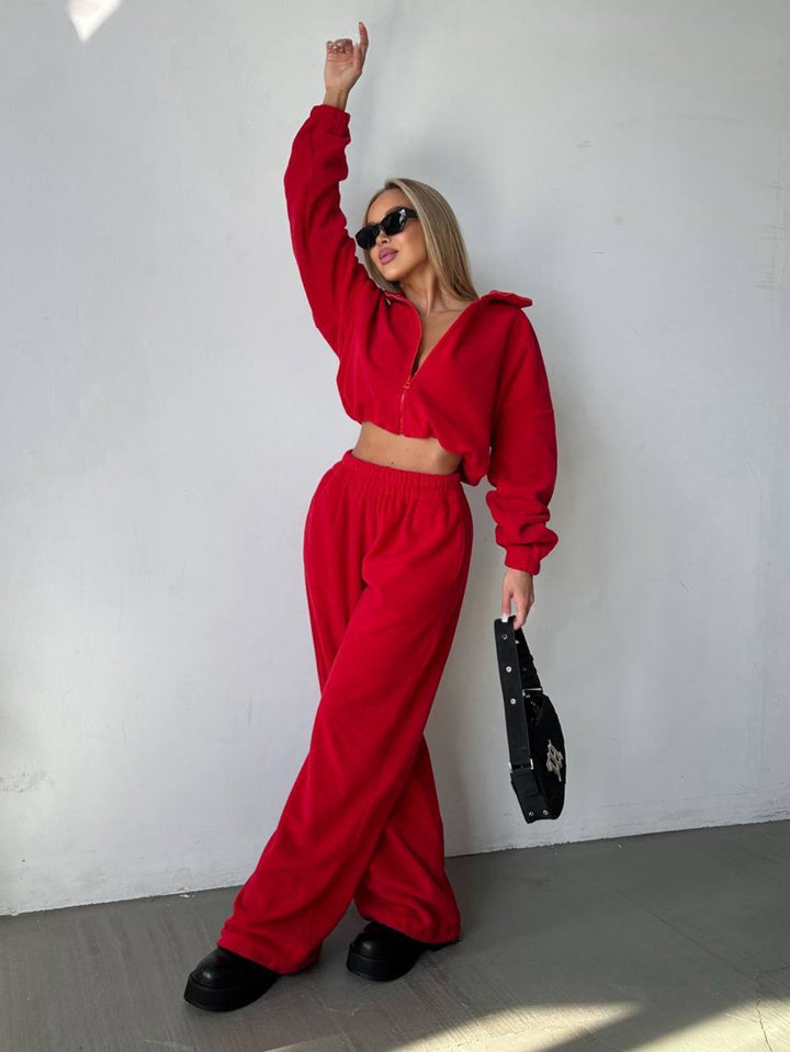 Damen cropped Fleecejacke mit Reißverschluss und lässigem Schnitt Drune