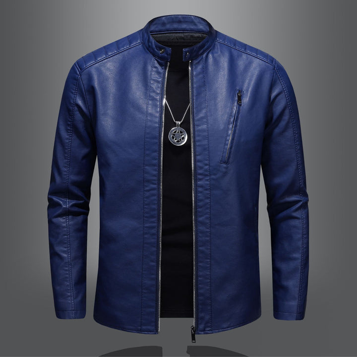 Herren Modische Lederjacke mit hohem Kragen Drune