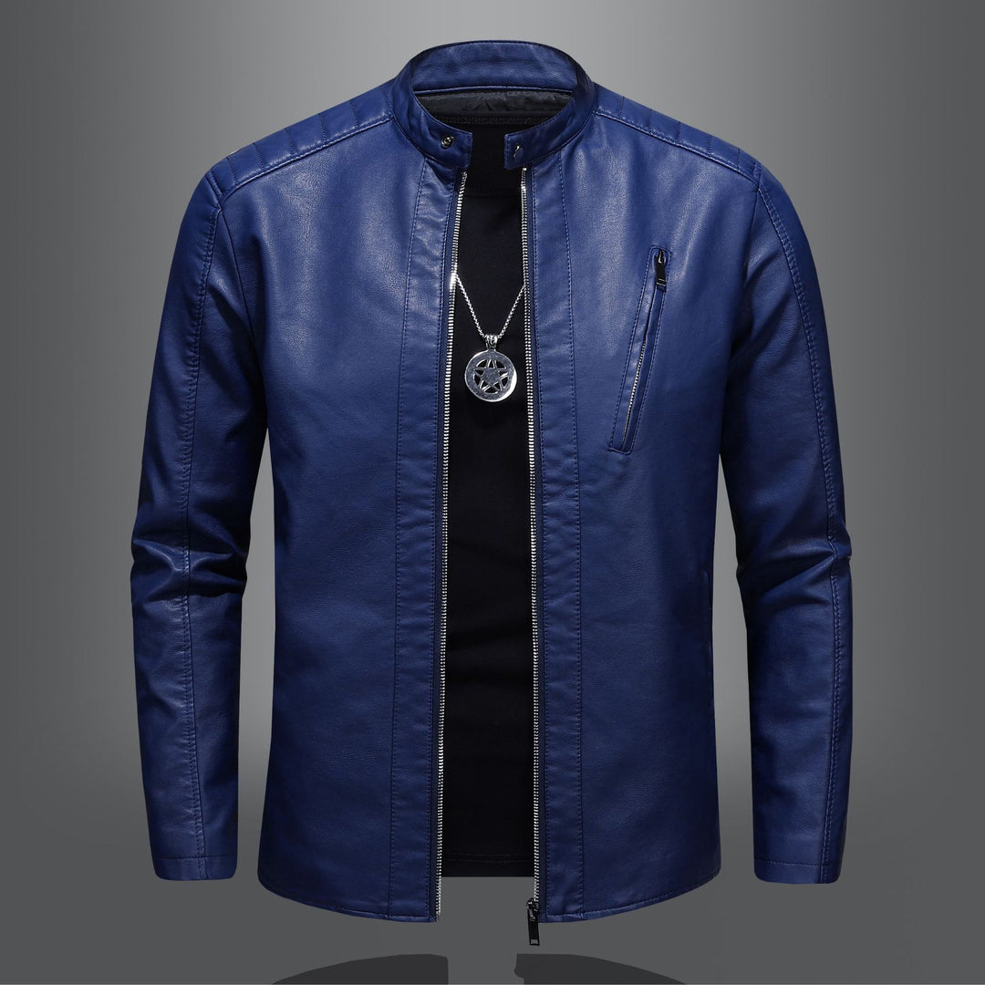 Herren Stilvolle Lederjacke mit schmalem Kragen Drune