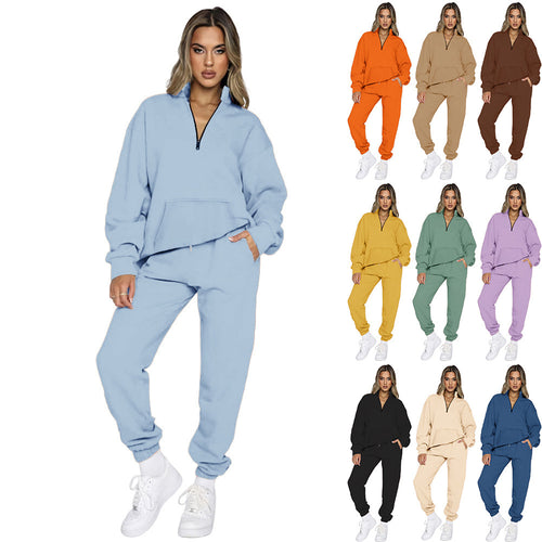 Damen Bequemes Freizeitoutfit mit Hohem Kragen und Kängurutasche Drune
