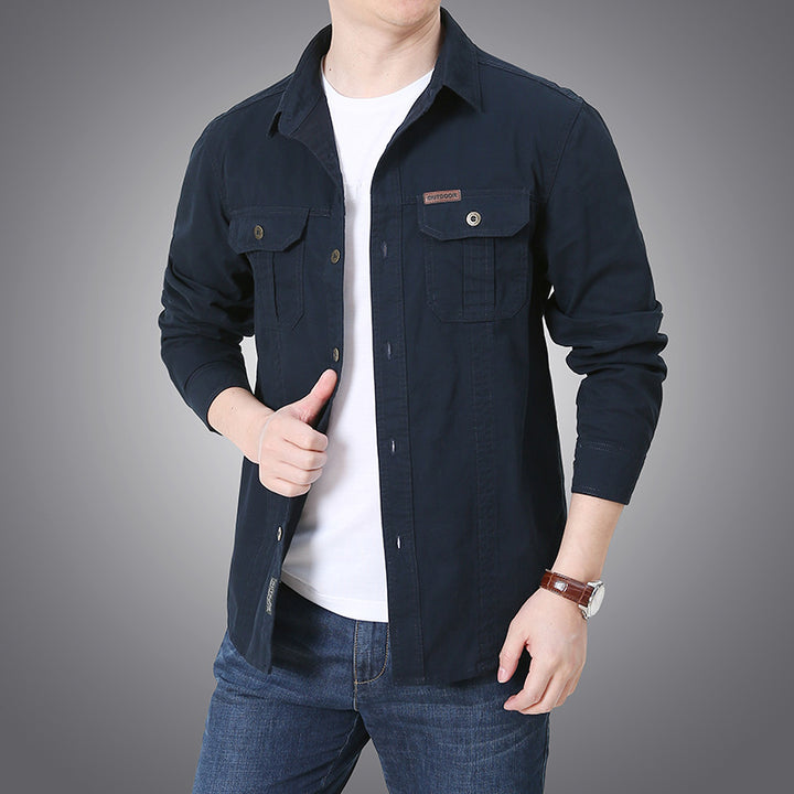 Herren robustes Overshirt aus Baumwoll-Canvas mit Brustpattentaschen Drune