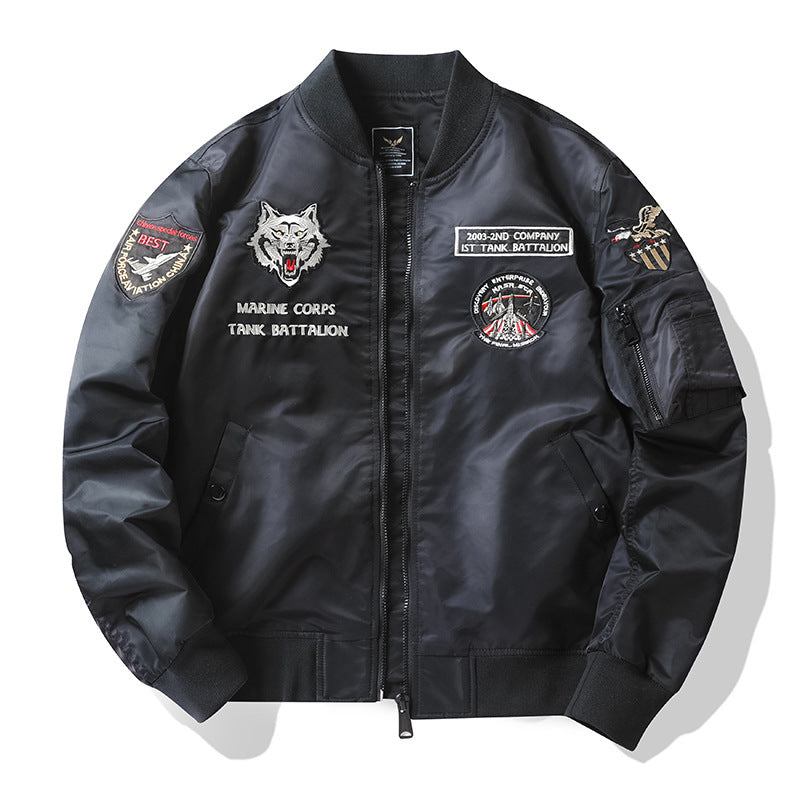Herren bestickte MA-1 Bomberjacke im Military-Look mit Panzer-Stickerei Drune