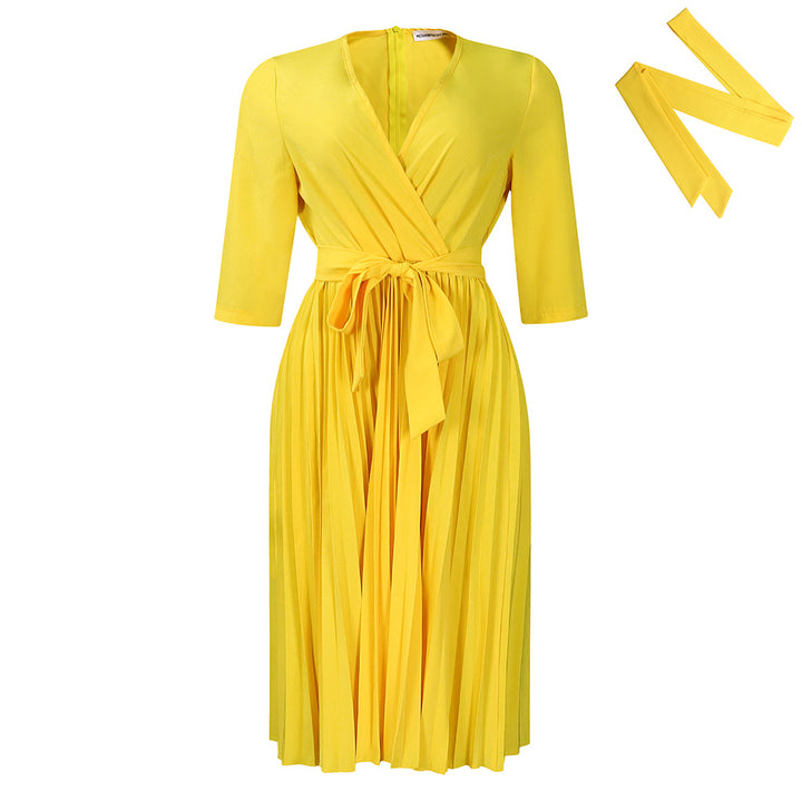 Damen Wickelkleid mit plissierten Details und elegantem Taillengürtel Drune