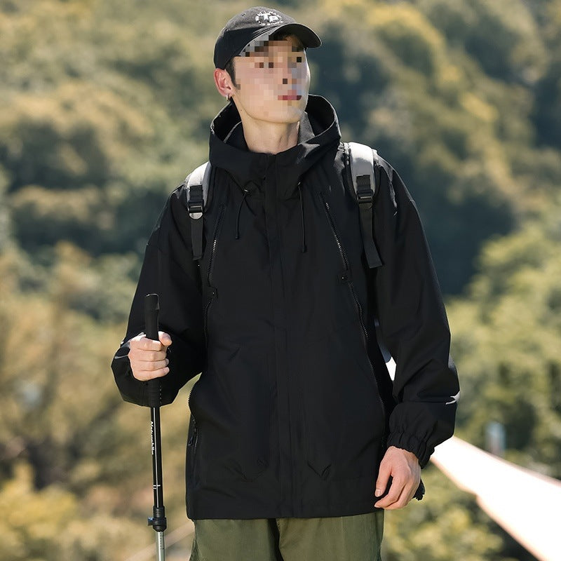 Herren Leichte winddichte Utility-Übergangsjacke mit Kapuze, Multifunktions-Reißverschlüssen & verstellbarem Saum Drune