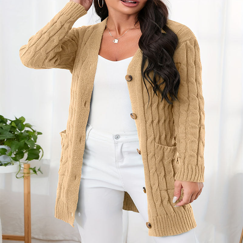 Damen Langstrickcardigan mit Zopfmuster und praktischen Taschen Drune