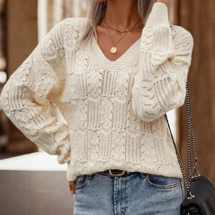 Damen Strickpullover mit raffiniertem Lochmuster und offener Schulter Drune