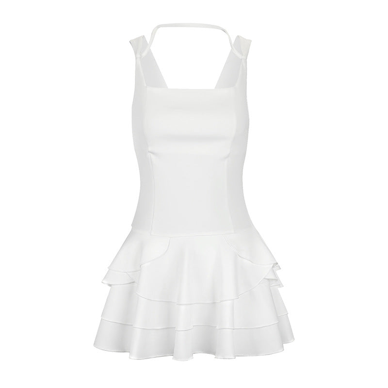 Damen Fließendes Sommerkleid mit mehrlagigem Rock und verstellbaren Trägern Drune