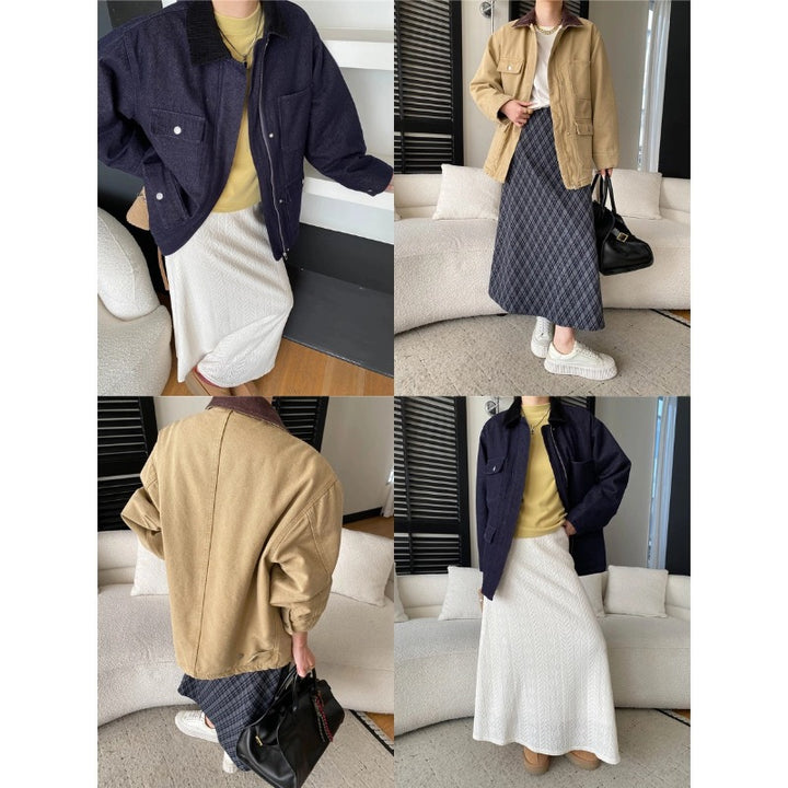 Damen lässige Utility-Jacke mit praktischen Taschen und umschlagbarem Kragen Drune
