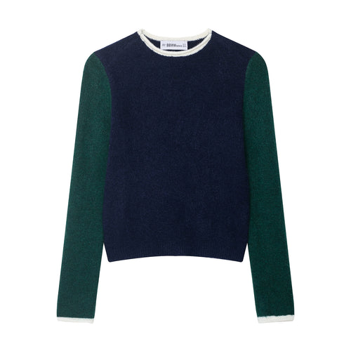 Damen Kuscheliger Colorblock-Pullover mit Rundhalsausschnitt und Kontrastärmeln Drune