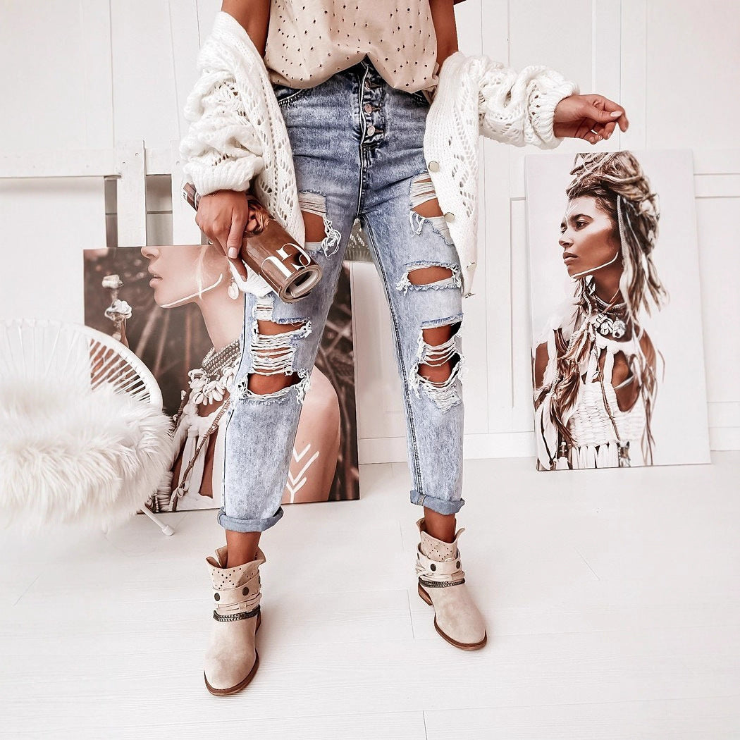 Damen Ripped Mom-Jeans mit hohem Bund und lässigem Schnitt Drune