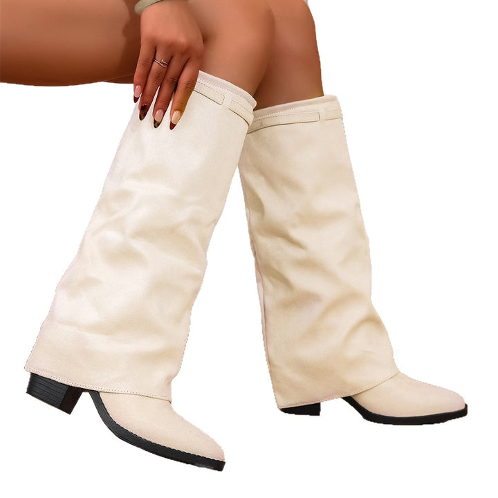Damen Schaftstiefel aus veganem Leder mit slouchigem Schaft und schmaler Spitze Drune