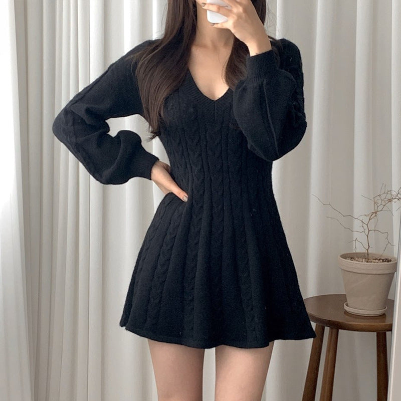 Damen Strickkleid mit V-Ausschnitt und ärmellosem Design Drune