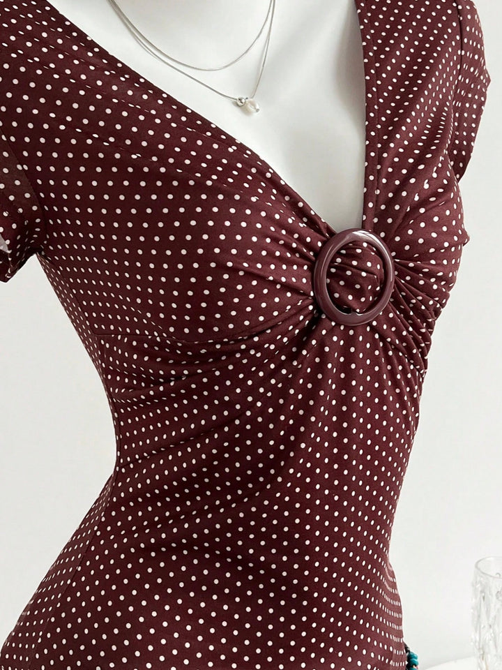Damen Figurschmeichelndes Shirt mit dekorativem Ringdetail Drune