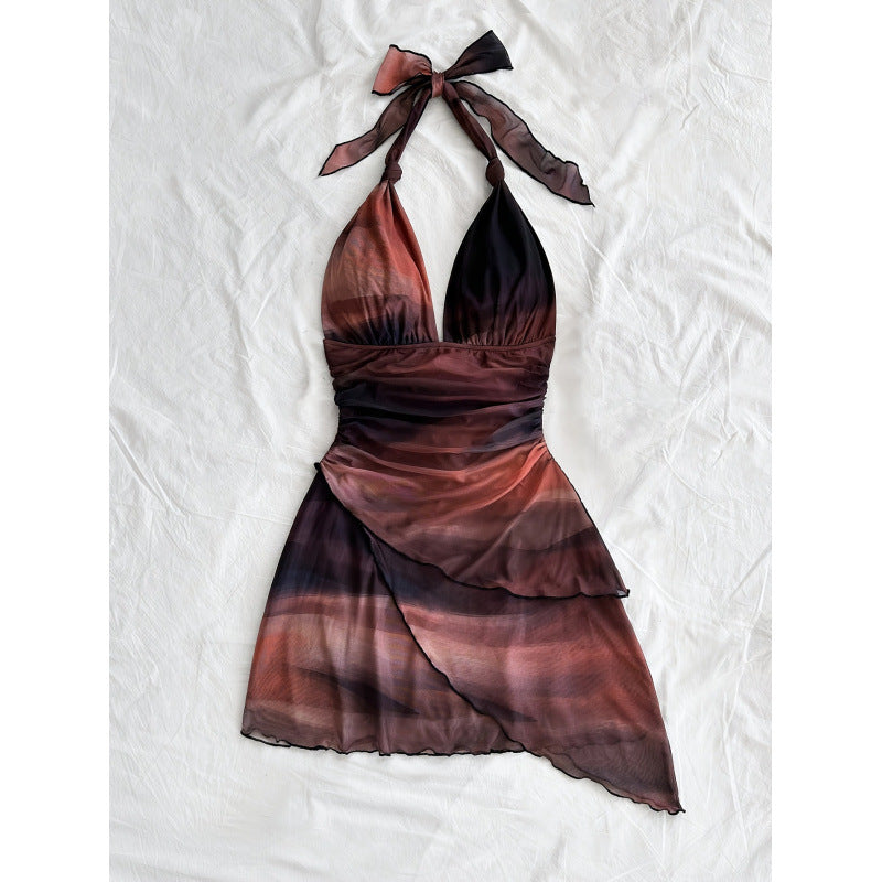 Damen Chiffonkleid mit tiefem V-Ausschnitt und zarter Wickeloptik Drune