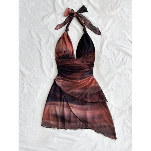 Damen Chiffonkleid mit tiefem V-Ausschnitt und zarter Wickeloptik Drune