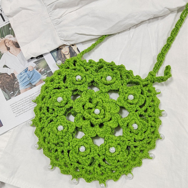 Damen Häkel-Handtasche mit Perlenverzierungen Drune