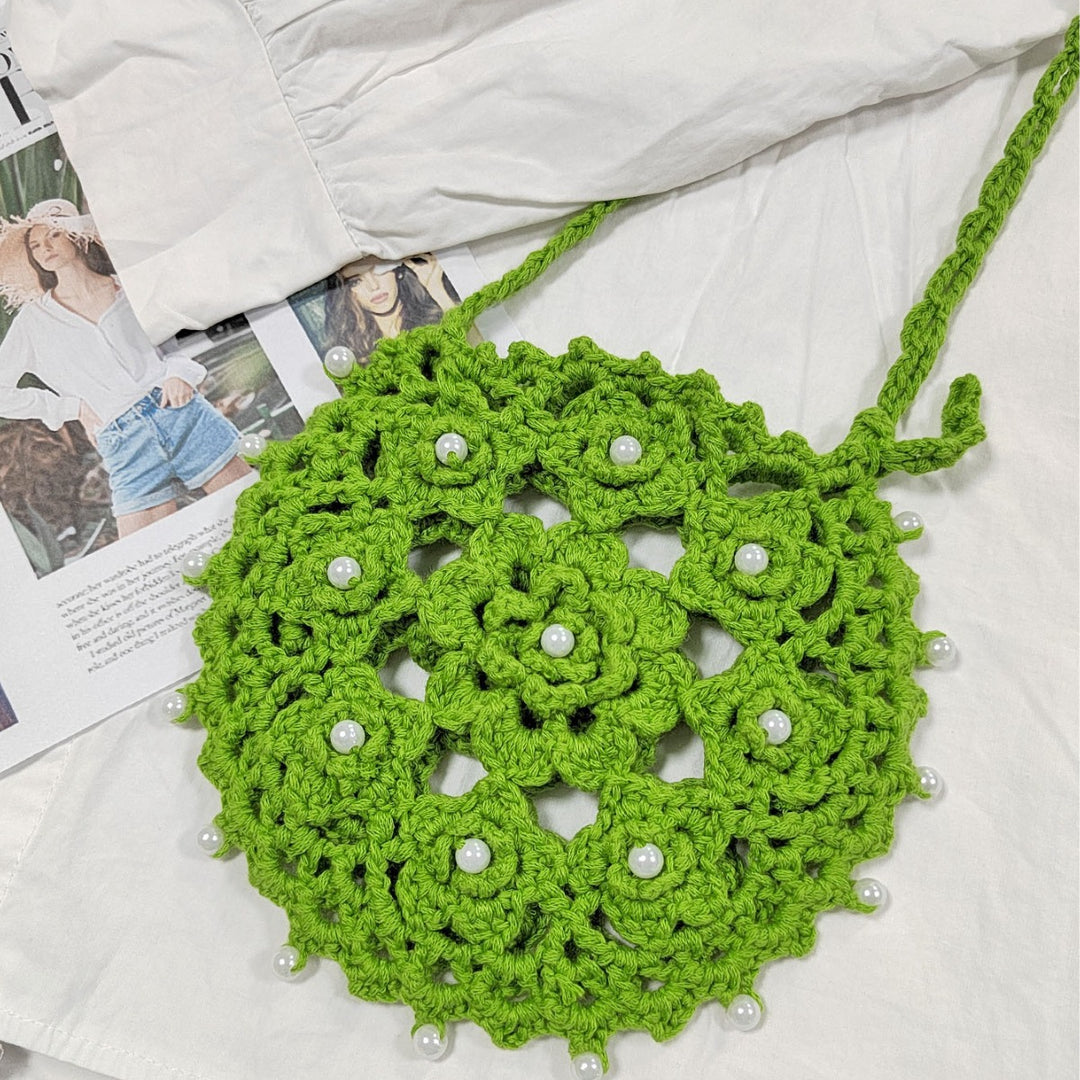 Damen handgefertigte Häkel-Handtasche mit Perlenschmuck Drune