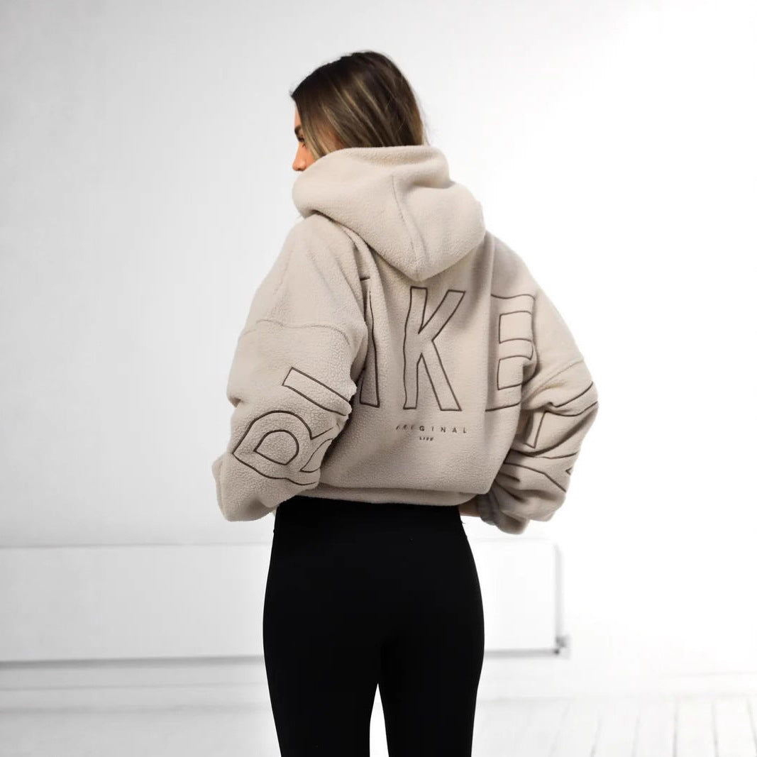 Damen Oversize Teddy-Fleece-Hoodie mit Logostickerei Drune