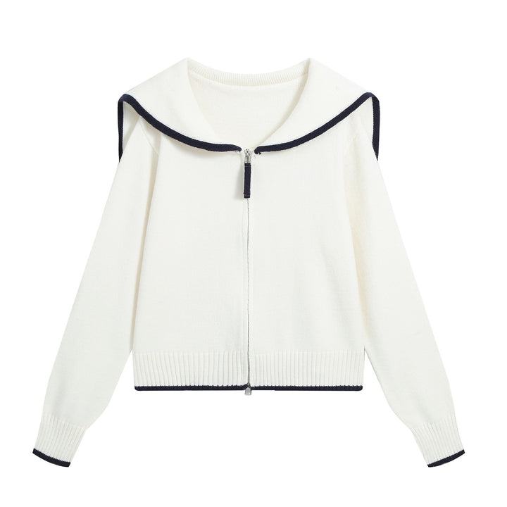 Damen Strick-Cardigan mit Matrosenkragen und Kontrastkanten Drune