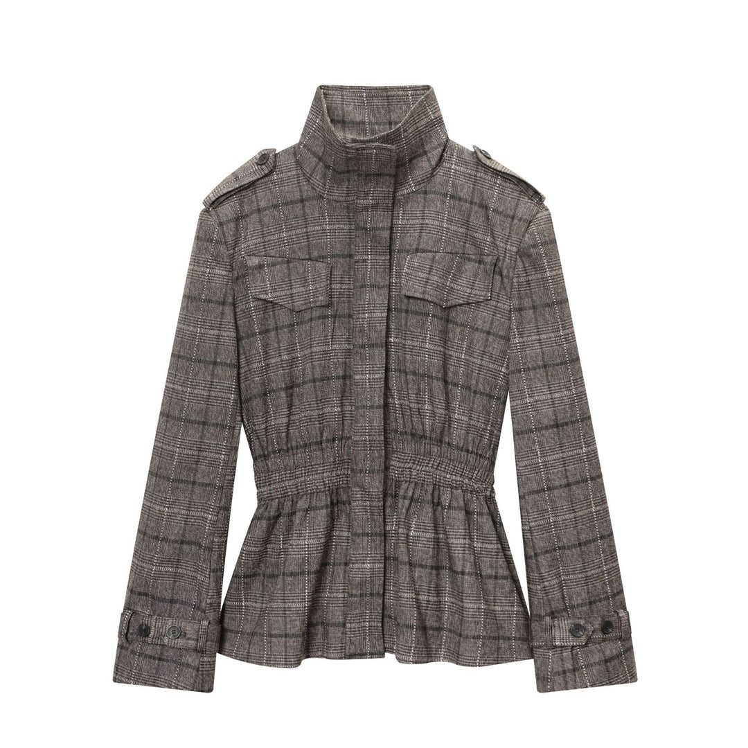Damen nan Glencheck-Hose mit hoher Taille, weitem Bein, Bügelfalte und verdeckter Frontleiste Drune