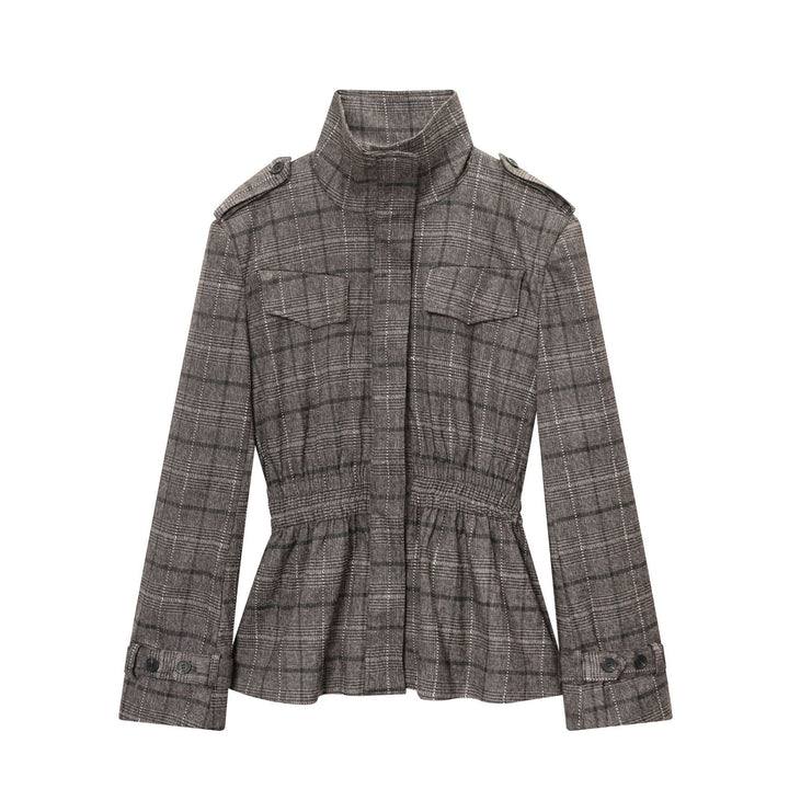 Damen nan Glencheck-Hose mit hoher Taille, weitem Bein, Bügelfalte und verdeckter Frontleiste Drune