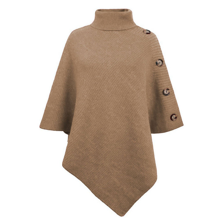 Damen nan asymmetrischer Strickponcho mit Rollkragen und dekorativer Knopfleiste Drune