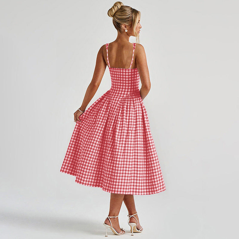 Damen Sommerliches Maxikleid mit Karo-Design und seitlichen Raffungselementen Drune