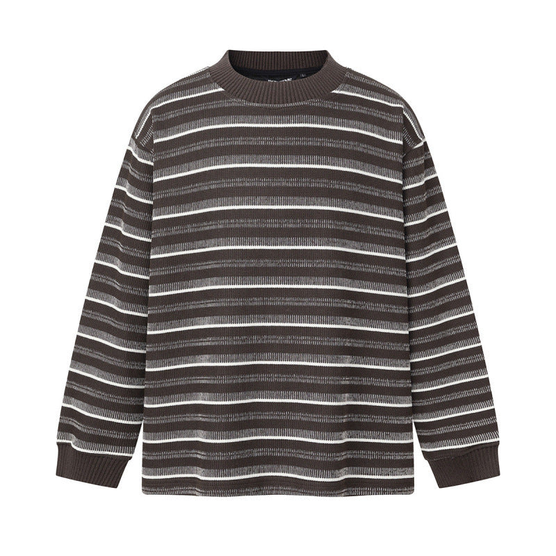 Unisex Locker geschnittener Strukturstrick-Pullover mit Rundhals und maritimen Streifen Drune