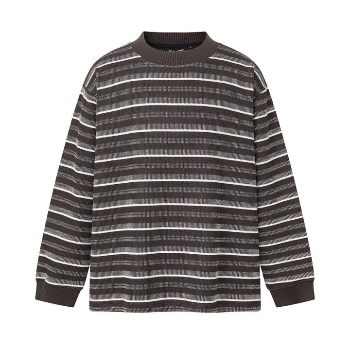 Unisex Locker geschnittener Strukturstrick-Pullover mit Rundhals und maritimen Streifen Drune