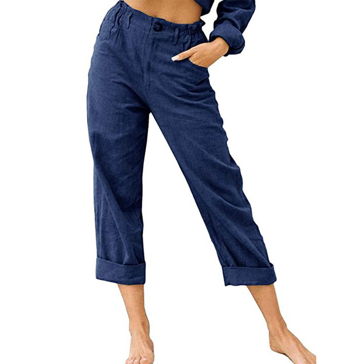 Damen lässige Leinenhose mit elastischem Bund Drune