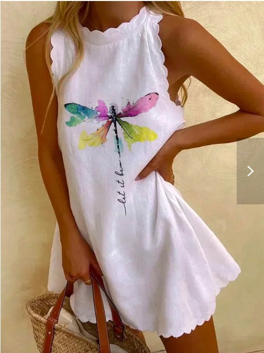 Damen Fließendes Sommerkleid mit Schalkragen und einzigartigem Muster Drune