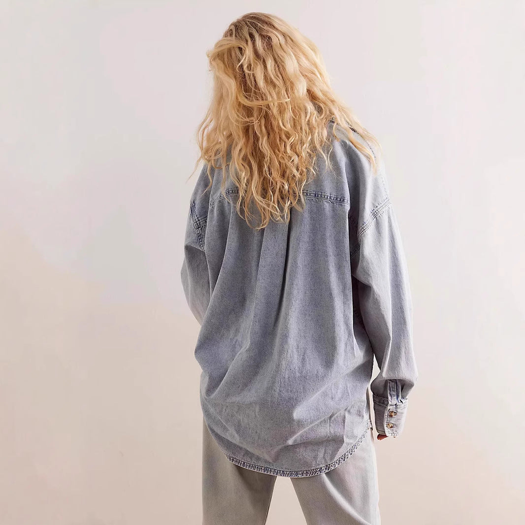 Damen Oversized Jeanshemd mit aufgesetzten Taschen Drune