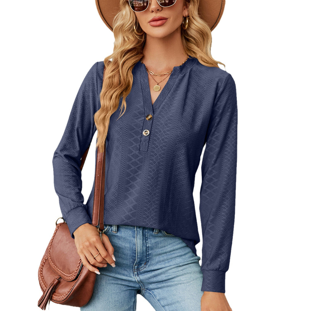Damen Langarmshirt mit modischem Henley-Ausschnitt und strukturiertem Design Drune